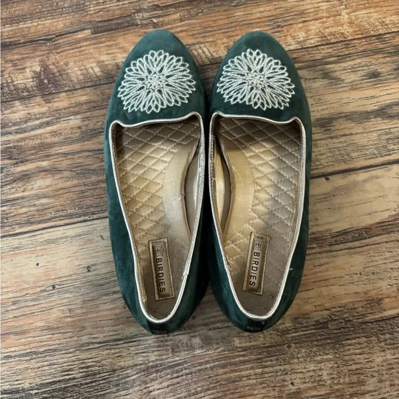Birdies Emerald Green Floral Embroidered Flats - Picture 4 of 7